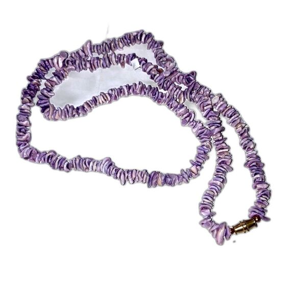 PUKA SHELL Necklace Purple Chips Metal Barrel Clasp Unisex Men Women 24 inches - Picture 1 of 9